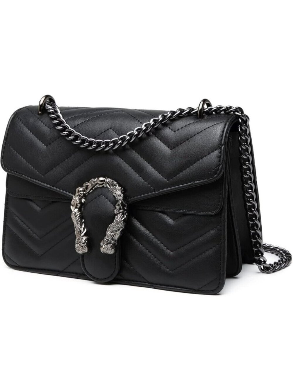 Snake Print Leather Black Crossbody Bag for Women Chain Strap and Clutch Style